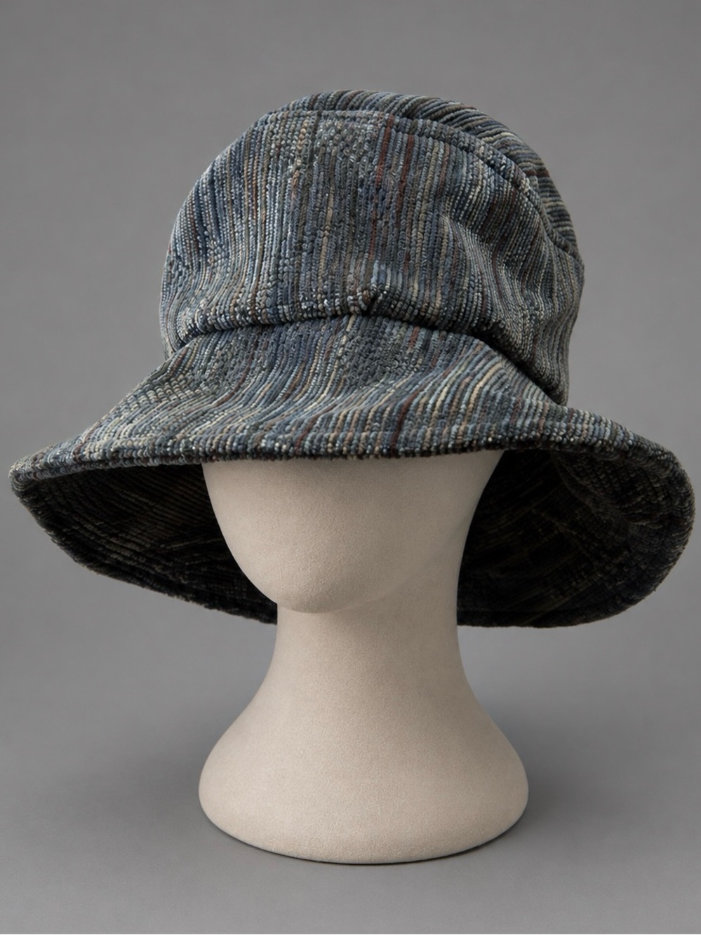 Vintage Boho Urban Chic Blue Gray Bucket Crusher Fedora Cord Hat XS Small